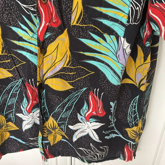 Hurley Shirt Large L black  Floral Hawaiian Short Sleeve Button down tropical - Picture 6 of 15